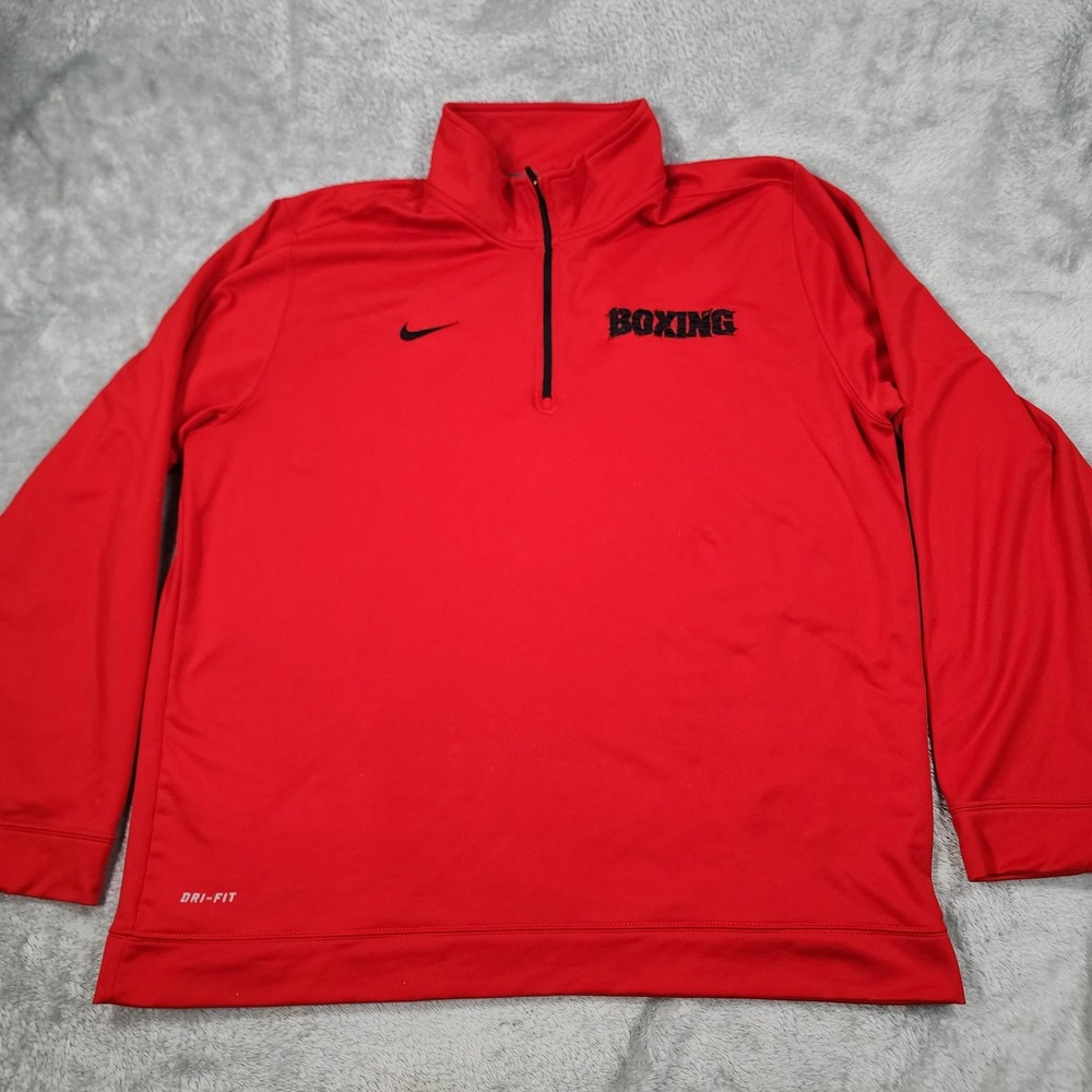 Nike Shirt‎ Mens XL Red Dri Fit Boxing Pullover Quarter Zip Lightweight Training